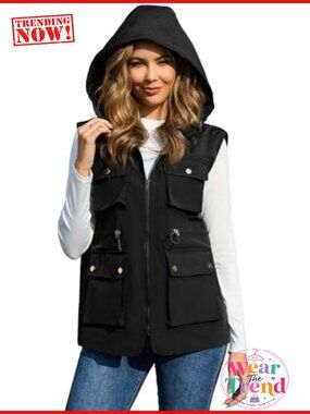 Womens Packable Military Utility Vest Waterproof Windbreaker Cargo Sleeveless